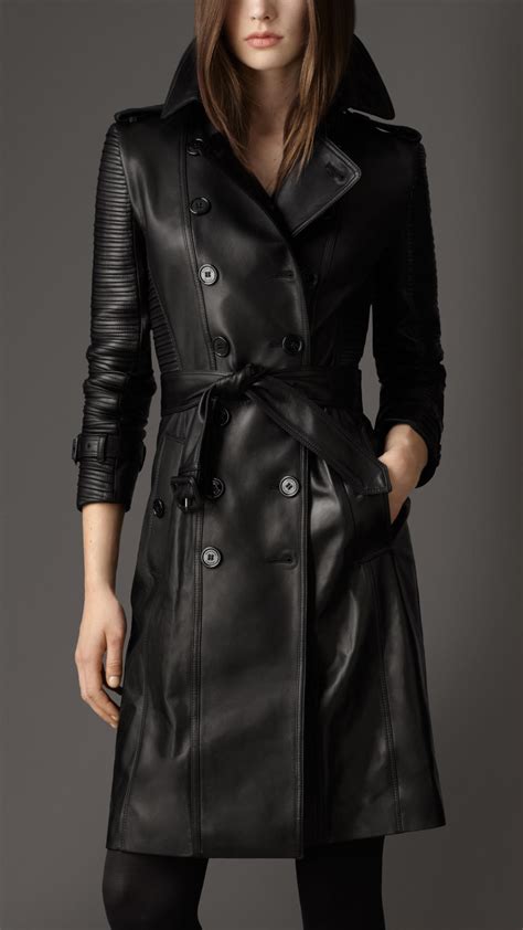 burberry lamb skin leather jacket button|Leather Trench Jacket in Black .